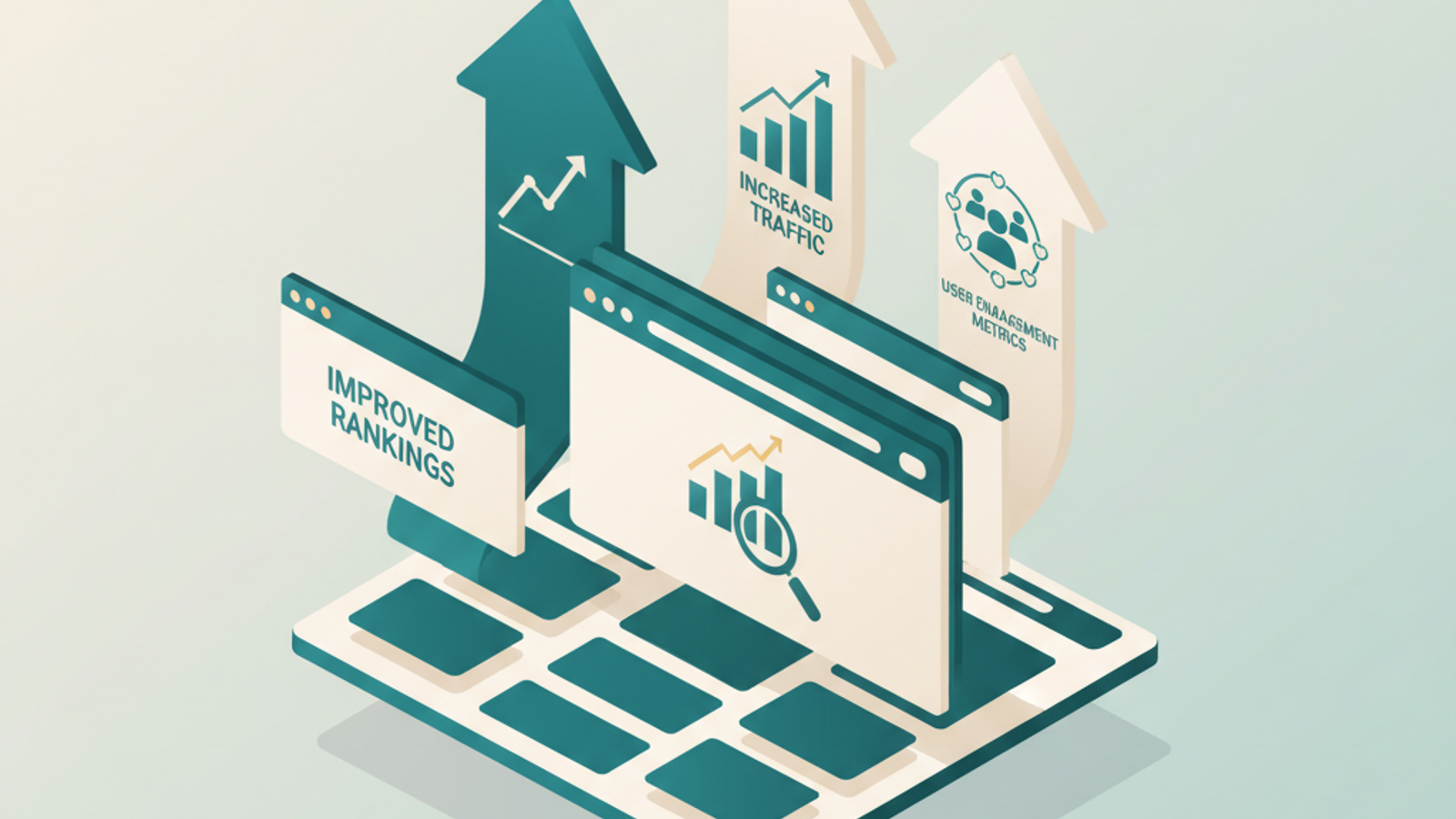 Isometric illustration for on page seo benefits article