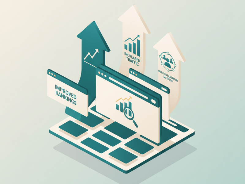 Isometric illustration for on page seo benefits article