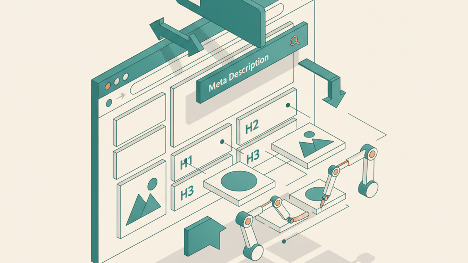 Isometric illustration for on page seo article