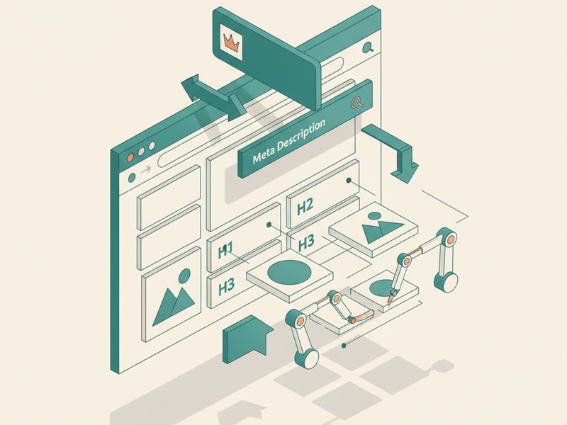 Isometric illustration for on page seo article