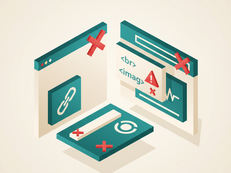 Isometric illustration for on page seo mistakes article