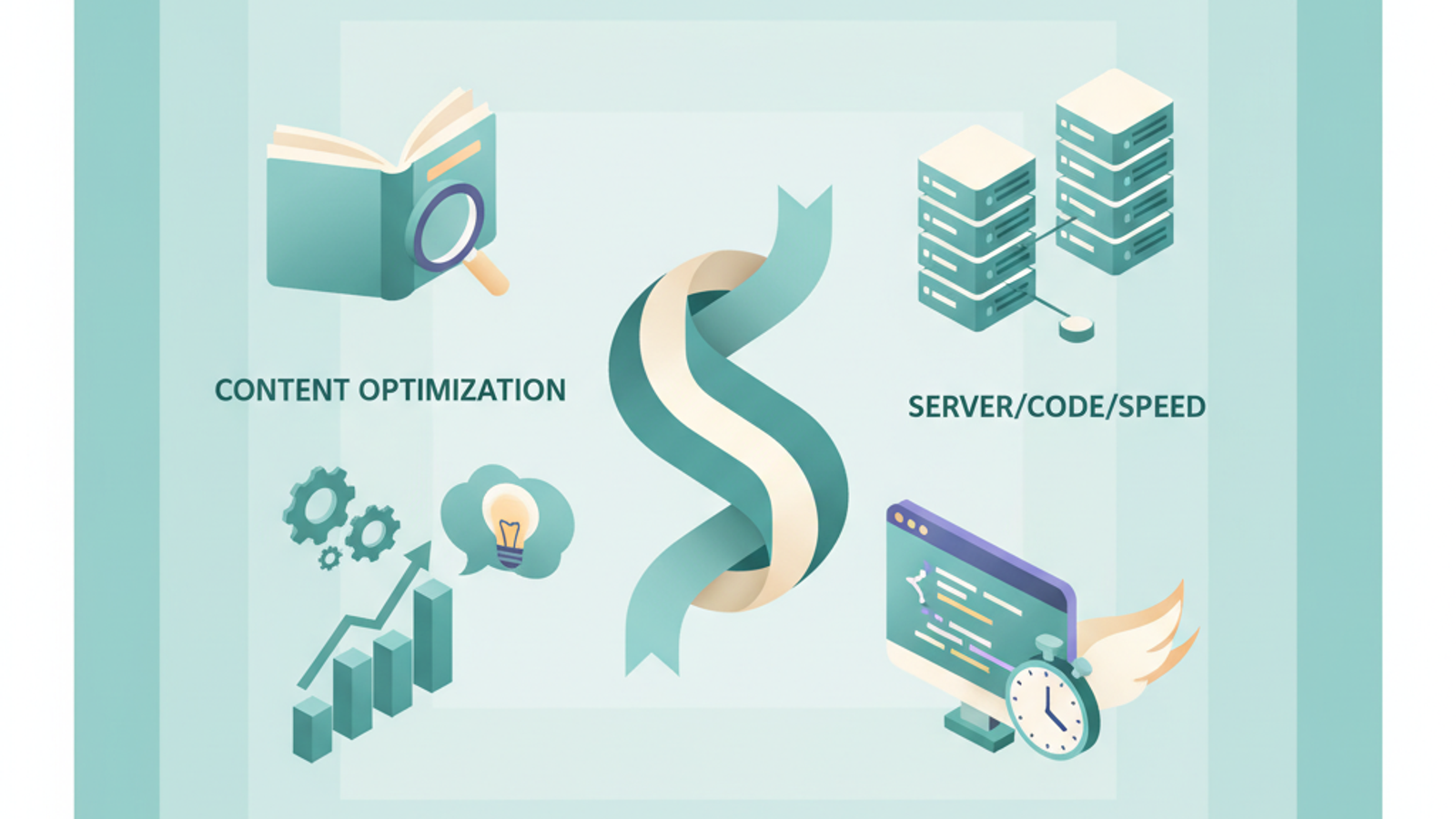 Isometric illustration for on page vs technical seo article